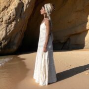 Raw Cotton Boho Wedding Dress: Off-Shoulder Beach Elopement Gown - Savita - Image 8