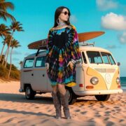 Plus Size Galaxy Tie-Dye Tunic: Raven Heart Caftan, Boho Festival Top - Image 5