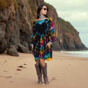 Plus Size Galaxy Tie-Dye Tunic: Raven Heart Caftan, Boho Festival Top