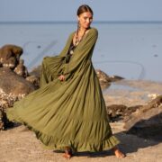 Plus Size Kimono Duster in Wild Olive – Sustainable Hemp Cotton Boho Robe, Festival Outfit, Wedding Photoshoot Bridesmaid Gift | Kara by ZP - Image 4