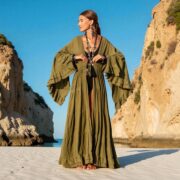Plus Size Kimono Duster in Wild Olive – Sustainable Hemp Cotton Boho Robe, Festival Outfit, Wedding Photoshoot Bridesmaid Gift | Kara by ZP - Image 9