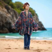 Velvet Kimono Jacket: Nocturne Bloom Floral Print, Plus Size Boho Coat - Mei - Image 7