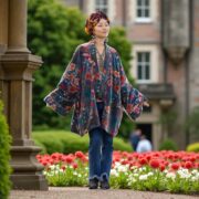Velvet Kimono Jacket: Nocturne Bloom Floral Print, Plus Size Boho Coat - Mei - Image 5