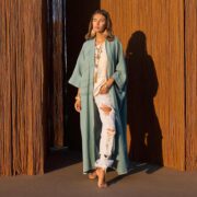 Hemp Cotton Kimono Duster: Seafoam Boho Robe, Plus Size Cover-Up - Willow - Image 5