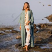 Hemp Cotton Kimono Duster: Seafoam Boho Robe, Plus Size Cover-Up - Willow