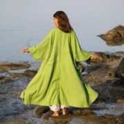 Wild Aloe Cotton Gauze Kimono Duster: Plus Size Boho Robe with Pockets - Willow - Image 3
