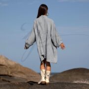 Plus Size Boho Tunic Dress: Crinkle Cotton Gauze, Moonwashed Indigo - Bellina - Image 3