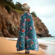 Plus Size Velvet Kimono Robe: Jade Garden Floral Duster Coat - Harper Jade - Image 8