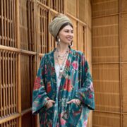 Plus Size Velvet Kimono Robe: Jade Garden Floral Duster Coat - Harper Jade - Image 6