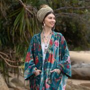 Plus Size Velvet Kimono Robe: Jade Garden Floral Duster Coat - Harper Jade - Image 4
