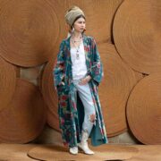 Plus Size Velvet Kimono Robe: Jade Garden Floral Duster Coat - Harper Jade - Image 5