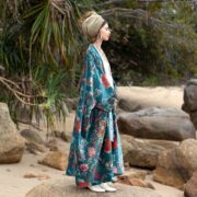 Plus Size Velvet Kimono Robe: Jade Garden Floral Duster Coat - Harper Jade - Image 2