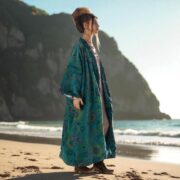 Emerald Mandala Velvet Kimono Duster: Boho Cotton Robe - Mai - Image 2