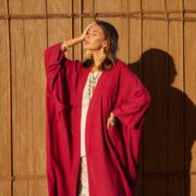 Handmade Hemp Cotton Kimono Duster: Wild Hibiscus Boho Robe - Willow - Image 6