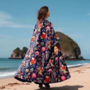 Plus Size Velvet Kimono Duster: Venetian Sapphire Floral Boho Coat - Harper Jade - Image 8