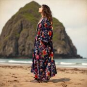 Plus Size Velvet Kimono Duster: Venetian Sapphire Floral Boho Coat - Harper Jade - Image 9