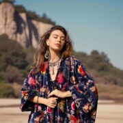 Plus Size Velvet Kimono Duster: Venetian Sapphire Floral Boho Coat - Harper Jade - Image 10