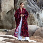 Crimson Raisa Bloom Velvet Kimono Jacket: Plus Size Boho Duster