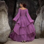 Boho Wedding Dress: Orchid Twilight Cotton Maxi Gown with Bell Sleeves - Lucia - Image 3