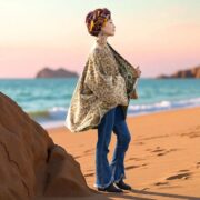 Velvet Kimono Jacket: Golden Bloom Floral Print, Plus Size Boho Coat - Mei - Image 9