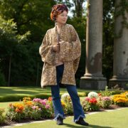 Velvet Kimono Jacket: Golden Bloom Floral Print, Plus Size Boho Coat - Mei - Image 5