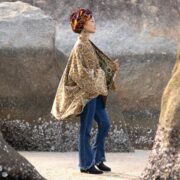 Velvet Kimono Jacket: Golden Bloom Floral Print, Plus Size Boho Coat - Mei - Image 2