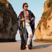 Harper Jade Vintage Silk Kimono – Onyx Black Boho Patchwork Duster | Upcycled Cover-Up - Image 7