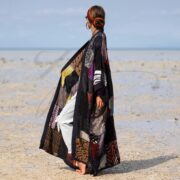 Harper Jade Vintage Silk Kimono – Onyx Black Boho Patchwork Duster | Upcycled Cover-Up - Image 2