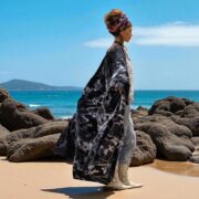 Handmade Tie-Dye Kimono Duster – Lunar Smoke Cotton Boho Robe, Plus Size | Aurora - Image 9