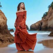 Off-Shoulder Boho Wedding Dress – Ruffled Tiered Cotton Maxi | Lucia Burnt Orange - Image 4