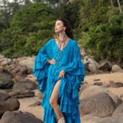Ocean Blue Boho Kaftan – Plus Size Rayon Maxi Dress, Flowy Festival Gown | Wild Heart - Image 9