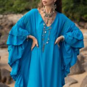 Ocean Blue Boho Kaftan – Plus Size Rayon Maxi Dress, Flowy Festival Gown | Wild Heart - Image 10