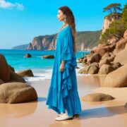 Ocean Blue Boho Kaftan – Plus Size Rayon Maxi Dress, Flowy Festival Gown | Wild Heart - Image 2