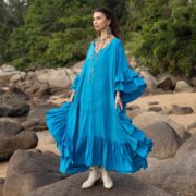 Ocean Blue Boho Kaftan – Plus Size Rayon Maxi Dress, Flowy Festival Gown | Wild Heart - Image 8