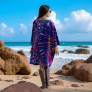 Plus Size Tie Dye Tunic Top Tee – Indigo Tide Galaxy Boho Cotton Kaftan 1X-3X - Image 3