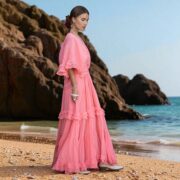 Coral Sunrise Boho Wedding Dress: Plus Size Cotton Maxi Gown - Beata - Image 8