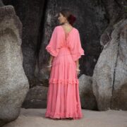 Coral Sunrise Boho Wedding Dress: Plus Size Cotton Maxi Gown - Beata - Image 3