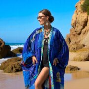 Harper Jade Silk Kimono Duster – Sapphire Tide Boho Patchwork Festival Robe - Image 4
