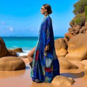 Harper Jade Silk Kimono Duster – Sapphire Tide Boho Patchwork Festival Robe - Image 2