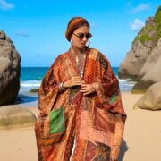 Upcycled Silk Kimono Duster | Boho Patchwork Robe | Harper Jade Burnt Orange - Image 10