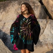 Plus Size Tie-Dye Mini Dress: Boho Kimono Tunic with Pockets - Kumo - Image 4