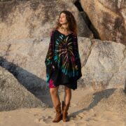 Plus Size Tie-Dye Mini Dress: Boho Kimono Tunic with Pockets - Kumo