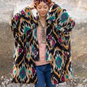 Black Onyx Ikat Velvet Kimono Jacket | Plus Size Boho Duster – Mei - Image 4