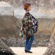 Black Onyx Ikat Velvet Kimono Jacket | Plus Size Boho Duster – Mei - Image 2