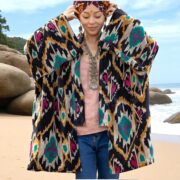 Black Onyx Ikat Velvet Kimono Jacket | Plus Size Boho Duster – Mei - Image 10