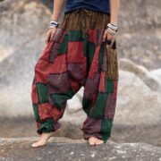 Plus Size Boho Harem Pants: Twilight Terra Patchwork Cotton, Handmade - Spiritu - Image 4