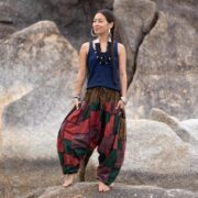 Plus Size Boho Harem Pants: Twilight Terra Patchwork Cotton, Handmade - Spiritu