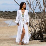 White Sheer Kimono Duster | Boho Maxi Beach Cover Up – Yasmin by ZinniaPearl - Image 4