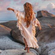 Boho Wedding Kaftan Dress: Ruffle Trimmed Raw Cotton V-Neck - Wild Heart - Image 3