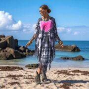 Plus Size Dusken Pink Heart Tie-Dye Kaftan - Boho Fringe Poncho - Arlo - Image 7